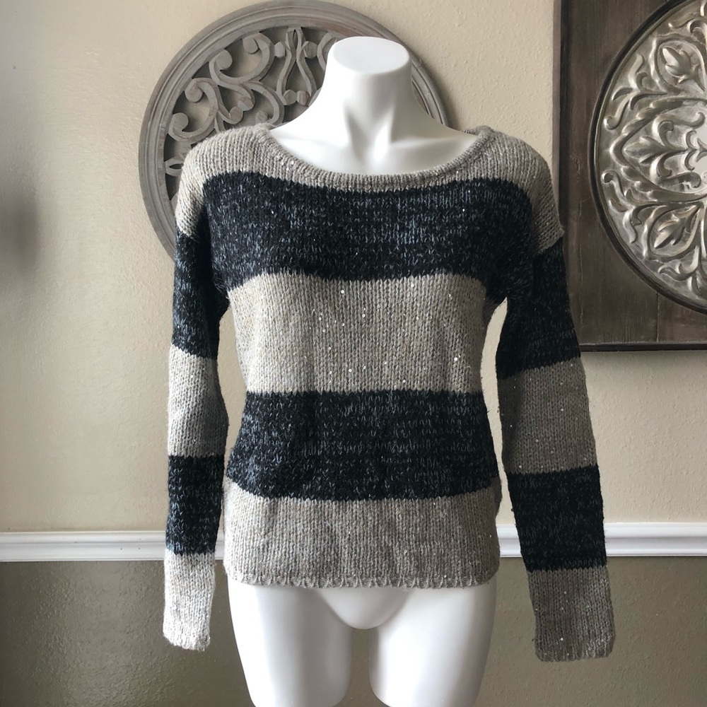 Loft light weight black and tan striped sweater size small